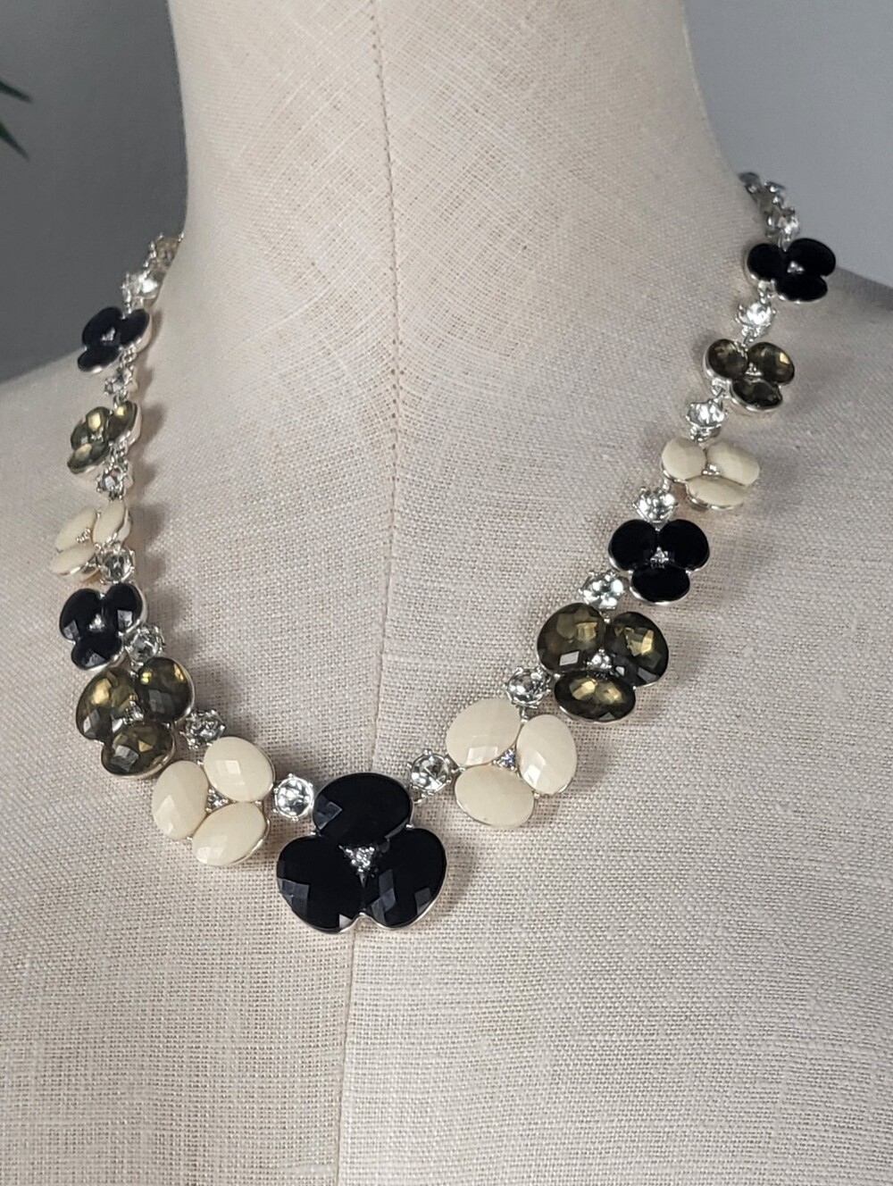 Dana Buchman Floral Statement Necklace in Black, Cream & Olive - Women Jewelry -
